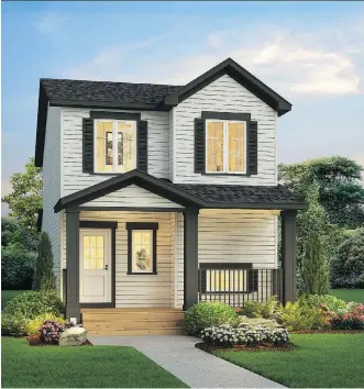  ??  ?? An artist’s rendering of Pacesetter’s 1,614-square-foot Ramsey single-family model home in D’Arcy.
