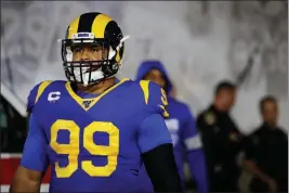  ?? ASSOCIATED PRESS ?? IN THIS DEC. 8, 2019, photo, Los Angeles Rams defensive tackle Aaron Donald waits to run onto the field for a game against the Seattle Seahawks in Los Angeles.