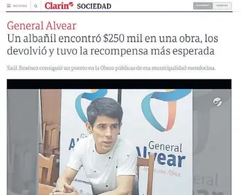  ??  ?? La noticia, en Clarín. El mendocino Saúl Giménez contó cómo encontró el dinero.