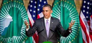  ?? Mulugeta Ayene/Associated Press ?? President Barack Obama delivers a speech Tuesday to the African Union in Addis Ababa, Ethiopia.