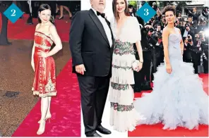  ??  ?? Harvey Weinstein’s Hollywood connection­s and influence helped the Marchesa label, co-founded in 2004 by his wife of 10 years, Georgina Chapman, left with Weinstein, to become a redcarpet favourite worn by actresses including (1) Sienna Miller, (2)...