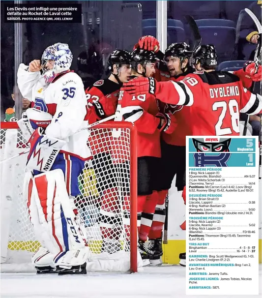  ?? PHOTO AGENCE QMI, JOEL LEMAY ?? Les Devils ont infligé une première défaite au Rocket de Laval cette saison.