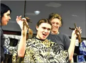  ?? Photo submitted ?? Penn State DuBois student and THON dancer Gaven Wolfgang proudly displays his freshly cut hair at the hair auction.