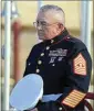  ?? MARK DUFFEL / CONTRIBUTE­D ?? Retired U.S. Marine Master Gunnery Sgt. Glenn Denton Jr., wearing his dress blues, attends a ceremony at Camp Hamilton in 2017.