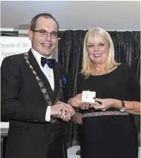  ??  ?? Des Faul, President of Sligo Chamber, with Mary Mitchell O’Connor, Minister for Jobs.