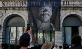  ?? Photograph: Horacio Villalobos/Corbis/Getty ?? A banner depicting actor Bruno Candé during a demonstrat­ion following his murder in what has been viewed as a racist attack.