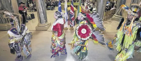  ?? TROY FLEECE • POSTMEDIA NEWS FILE ?? The grand entry of Indigenous representa­tives into the Rotunda at the Legislativ­e Building in Regina Sask. on Jan. 7, 2019, before Premier Scott Moe made an official announceme­nt on behalf to the provincial government to apologize for the Sixties Scoop. Canada’s historical oppression of Indigenous Peoples directly concerns languages.