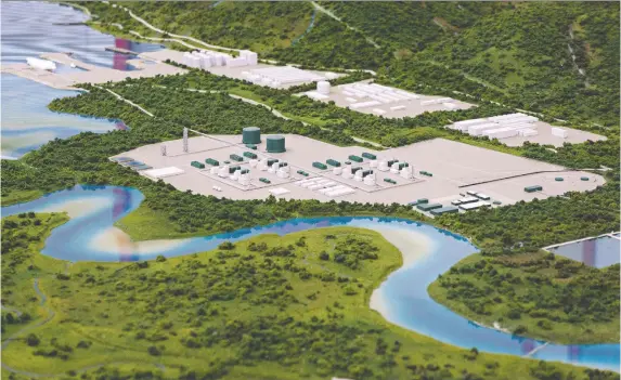  ?? THE CANADIAN PRESS ?? Cedar LNG, led by the Haisla First Nation, would be built near the $39-billion, under-constructi­on LNG Canada site. Above, a model of LNG Canada’s site in Kitimat, B.C.