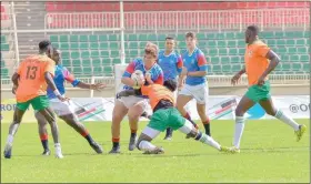  ?? Photo: Kenya Rugby Union ?? Tight contest… Namibia’s U/20 will today face Kenya in the semi-final of the Barthes Cup in Nairobi.