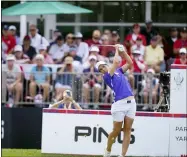  ?? CARLOS OSORIO — THE ASSOCIATED PRESS FILE ?? Europe’s Carlota Ciganda drives off the 12th tee during a four-ball match for the Solheim Cup golf tournament in Toledo.