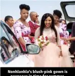  ?? ?? Nonhlanhla’s blush-pink gown is gorgeous in time for summer.