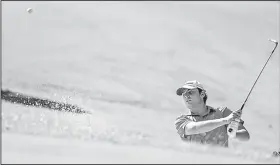  ?? Arkansas Democrat-Gazette/JEFF GAMMONS ?? Devyn Pappas of Valley View blasts a shot out of a bunker Thursday during the boys Overall championsh­ip at Pleasant Valley Country Club in Little Rock.