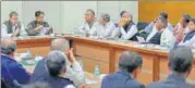  ?? PTI ?? Congress president Rahul Gandhi addresses the party’s state unit chiefs in New Delhi on Saturday