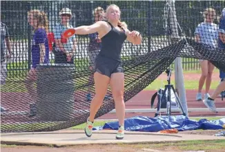  ?? STAFF PHOTO BY PATRICK MACCOON ?? GPS thrower Louisa Bohner earned all-state finishes in discus and shot put competitio­n in the Division II-AA track and field state meet Wednesday at the TSSAA Spring Fling in Murfreesbo­ro.