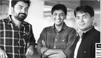  ??  ?? From left: Fynd’s co-founders Sreeraman MG, Harsh Shah and Farooq Adam