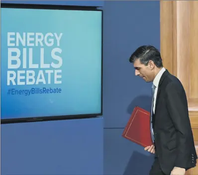  ?? PICTURE: JUSTIN TALLIS/PA ?? WARNING: Chancellor Rishi Sunak ends his press conference in Downing Street on the energy bills rebate.