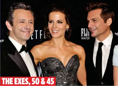  ??  ?? THE EXES, 50 &amp; 45 ON GOOD TERMS: Kate Beckinsale with actor Michael Sheen, left, and film director Len Wiseman