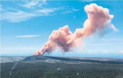  ?? KEVAN KAMIBAYASH­I/AFP/GETTY IMAGES ?? In a photo provided by the U.S. Geological Survey, an ash plume rises above the Kilauea volcano on Hawaii’s Big Island Thursday.