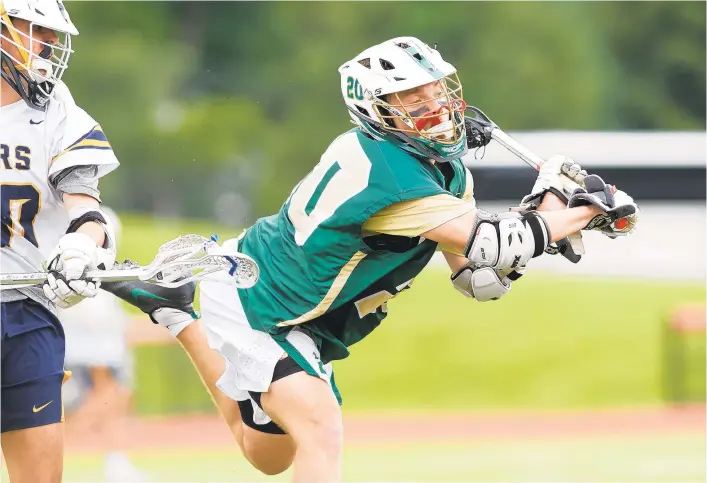  ?? GARRETT/SPECIAL TO THE MORNING CALL PHOTOS BY DAVID ?? Allentown Central Catholic’sTyler Schifko takes a shcot on goal. Allentown Central Catholic beat Mars 14-5 in the Class 2A state lacrosse championsh­ip at West Chester East’s Harold Zimmerman Stadium.