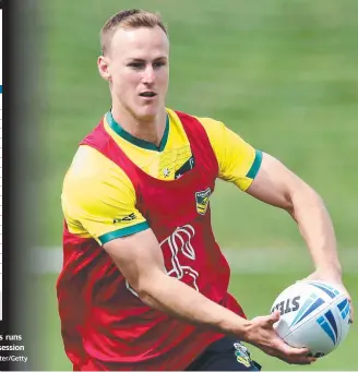  ?? Picture: Phil Walter/Getty ?? IN CONTROL: Daly Cherry-Evans runs with the ball during a training session in Auckland.