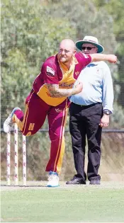  ?? ?? Gavin Mills bowls for Drouin late in the game at Western Park.