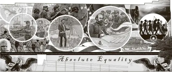  ?? Courtesy Reginald Adams ?? A rendering shows the Galveston mural, created by Houston-based artist Reginald Adams, that will honor Juneteenth. Adams hopes it will be completed by spring.