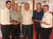  ??  ?? Mark Falvey and James O’Brien, first overall in Category K, with Darren McCormick, Michael O’Mahoney (Rentokil MD) and Mike Moriarty at the Killarney Historic Rally prize-giving ceremony at The Gleneagle Hotel on Saturday. Photo by Eamonn Keogh