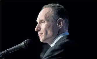  ?? MARTA IWANEK/CANADIAN PRESS ?? Toronto Blue Jays president and chief executive officer Mark Shapiro met with Dunedin officials Monday night regarding proposed upgrades to the club’s spring-training facility that would help keep the franchise in the only spring home it has ever known.