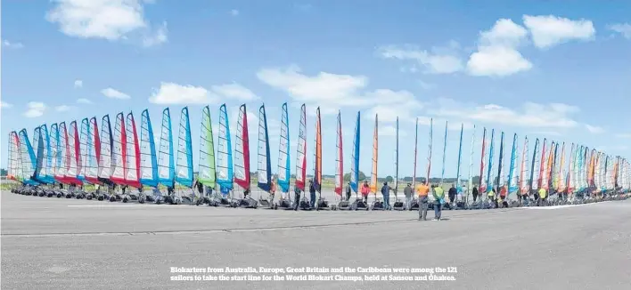  ?? ?? Blokarters from Australia, Europe, Great Britain and the Caribbean were among the 121 sailors to take the start line for the World Blokart Champs, held at Sanson and O¯ hakea.