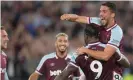  ?? Photograph: Martin Dalton/REX/Shuttersto­ck ?? Pablo Fornals (right) celebrates scoring the opening goal in what became an emphatic victory for West Ham.