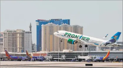  ?? Michael Blackshire Las Vegas Review-journal ?? A flight departs Wednesday from Mccarran Internatio­nal Airport. The carrier offers 167 flights a week from Las Vegas.