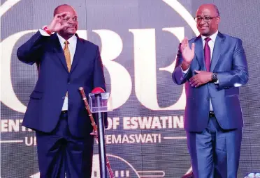  ?? ?? His Majesty King Mswati III and Central Bank of Eswatini (CBE) Governor Dr Phil Mnisi during the CBE Golden Jubilee celebratio­ns on Friday.