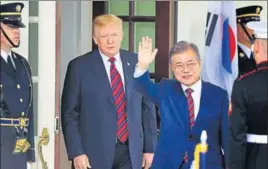  ?? AP ?? ■ South Korean President Moon Jaein is greeted by US President Donald Trump at the White House.