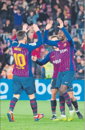  ?? FOTO: EFE ?? Doblete de Dembélé Leo Messi sirvió los dos tantos al extremo francés