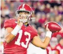  ?? VASHA HUNT/AP ?? Alabama quarterbac­k Tua Tagovailoa in an NCAA football game on Nov. 9.