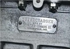  ??  ?? This is one of the early style Switzer-cummins blowers used on the 1934 Cummins Indy cars and the 1935 Daytona Beach Speed Trial car (one of the Indy cars repurposed with a six-cylinder HA installed). It’s known that the blower produced 8 psi boost on the HA six cylinder installed into the car. It delivered 300 horsepower and a speed of 144 mph on the beach. The blower is very similar to the one used on the HBS but driven at crankshaft speed off the front of the engine. This was shot in 2018 at the Cummins restoratio­n facility while the race car was under restoratio­n.