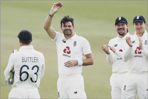  ?? PICTURE: PA ?? MILESTONE MOMENT: England’s James Anderson celebrates the wicket of Pakistan’s Azhar Ali, and his 600th wicket in total during the third Test match at the Ageas Bowl.