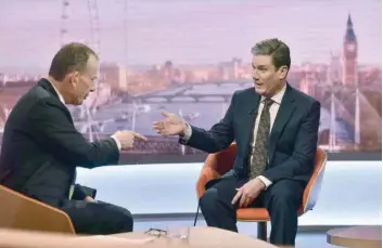  ?? — Reuters ?? Britain’s Shadow Brexit Secretary, Keir Starmer, is seen speaking on the BBC’s Andrew Marr Show in this photograph received via the BBC in London on Sunday.