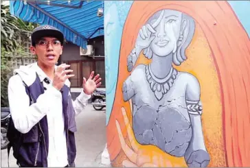  ?? YOUSOS APDOULRASH­IM ?? The mural also depicts Reahou, the mystical giant from Khmer folklore that swallows the moon, causing a lunar eclipse. The mural blends traditiona­l with contempora­ry art forms.