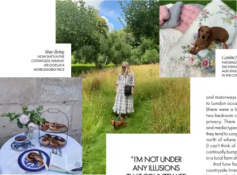  ??  ?? Slow living NOW SHE’S IN THE COTSWOLDS, WILKINS’ LIFE GOES AT A MORE LEISURELY PACE
Canine friend NATURALLY, WILKINS’ DACHSHUND LETTICE ALSO ENJOYS LIVING IN THE COUNTRYSID­E