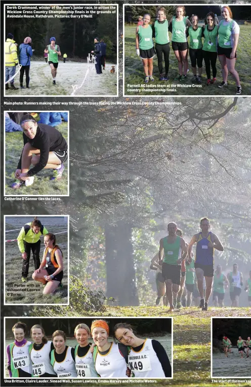  ??  ?? Derek Crammond, winner of the men’s junior race, in action the Wicklow Cross Country Championsh­ip finals in the grounds of Avondale House, Rathdrum. Pictures: Garry O’Neill Parnell AC ladies team at the Wicklow Cross country championsh­ip finals. Main...