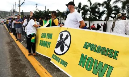  ?? Photograph: Ricardo Makyn/AFP/Getty Images ?? ‘Protesters in Jamaica want the royal family to apologise for its role in institutio­nalising slavery on the island.’