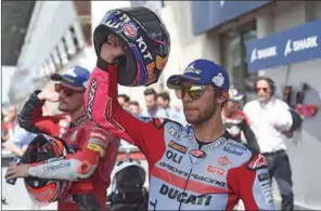  ?? (AFP) ?? First placed Gresini Racing Italian rider Enea Bastianini celebrates after the French Moto GP Grand Prix at the Bugatti circuit in Le Mans, northweste­rn France, Sunday.