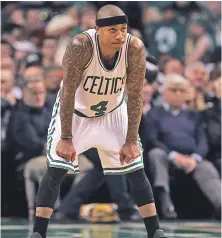  ?? STAFF PHOTO BY MATT STONE ?? NO GO: The expression on Isaiah Thomas’ face tells the story in the closing seconds of last night’s loss at the Garden.
