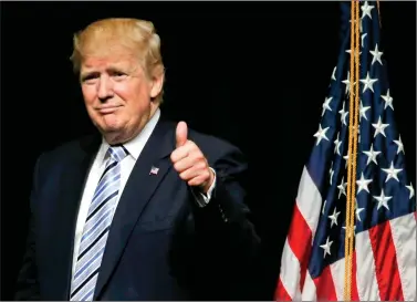  ?? REUTERS ?? Republican US Presidenti­al candidate Donald Trump gestures to supporters while speaking in North Dakota, US, on 26 May 2016.