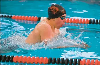  ?? APRIL GAMIZ/MORNING CALL PHOTOS ?? Parkland’s Jacob Piccini competes against Northampto­n on Wednesday during a swimming and diving meet in Northampto­n.