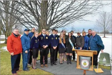  ?? JOHN BREWER - ONEIDA DAILY DISPATCH ?? Local, state and federal officials join members of the VVS FFA during the tree tapping ceremony at Maple Weekend 2017 hosted by the VVS School District and FFA on Sunday.