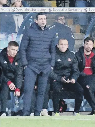  ??  ?? Jack Ross looks on from the sidelines at Scunthorpe.