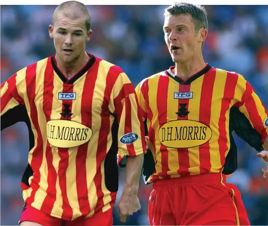  ??  ?? Arm’s length: Archibald and Craigan are former team-mates at Thistle but the Jags boss hopes to play catch-up in the league tomorrow