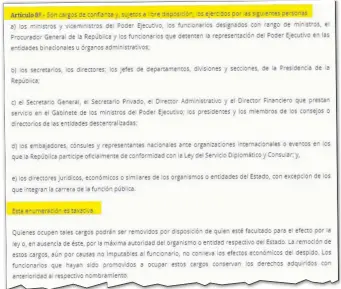  ?? ?? El artículo 8º de la Ley de la Función Pública define taxativame­nte los “cargos de confianza”.